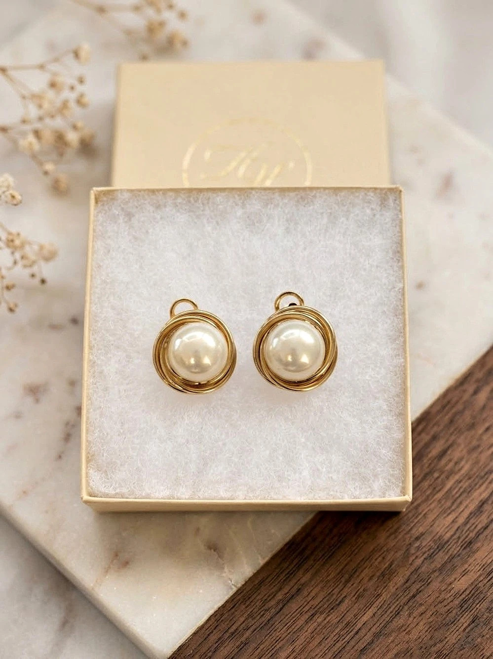 Pearl Drop Earrings in Gold & White